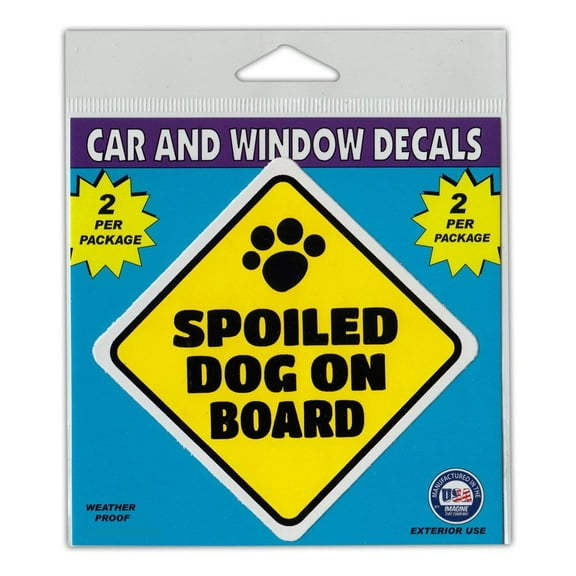 Window Decals, 2-Pack, Caution Spoiled Dog On Board, 3" x 3" Vinyl Stickers