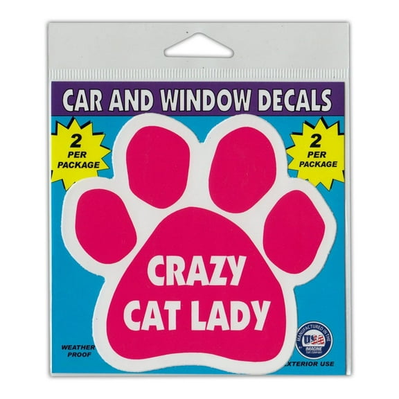 Window Decals, 2-Pack, Crazy Cat Lady Paw, 4.5" x 4.25" Vinyl Stickers