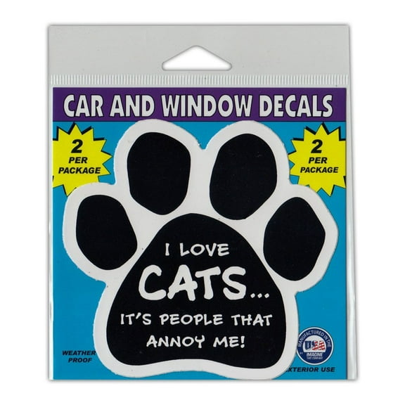 Window Decals, 2-Pack, I Love Cats It's People That Annoy Me!, 4.5" x 4.25" Vinyl Stickers