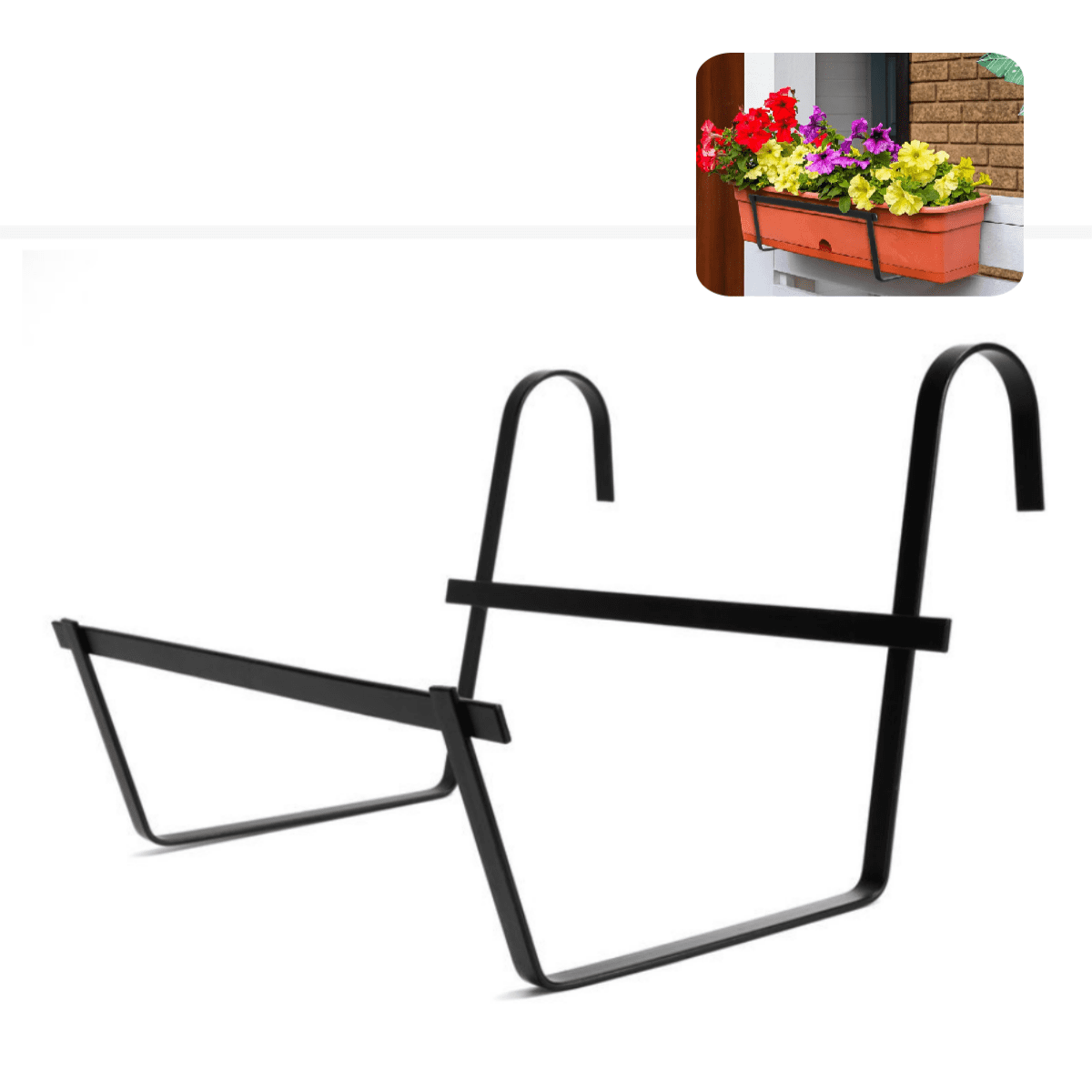 Window Deck Railing Planters Boxes , Window Boxes Planters Flower Boxes, Balcony Railing Hanging Flower Pot Hook, Metal Flower Pot Stand for Outdoor Fence Porch Patio Lawn (17 Inch)
