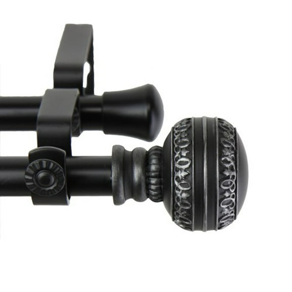 Window Decorative Ornament Double Curtain Rod Black 28-48"