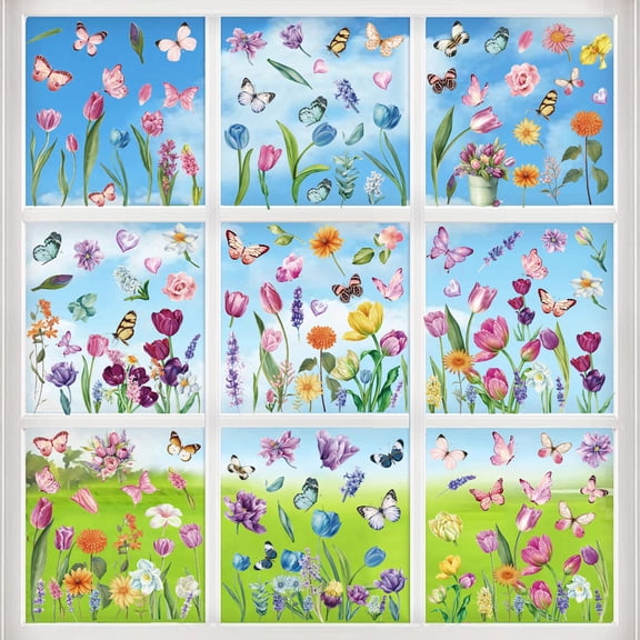 Window Decus , 9-Sheet Anthesis Anthesis Window Cling 132PC Electrostatic Sticker for Glass Door Easter Cartouche