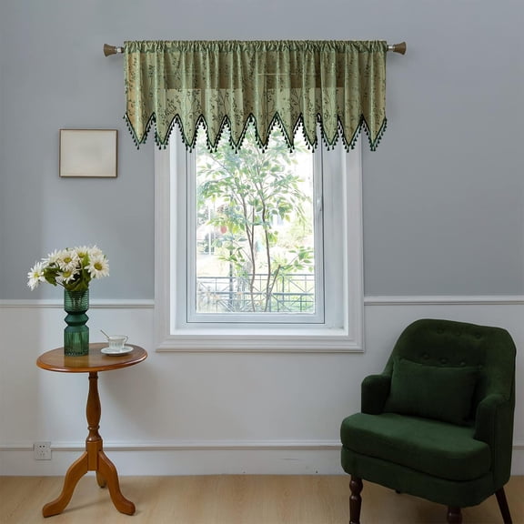 Window Decus, Bohemian Tassel Valance Curtain 140x60cm Beige for Bedroom Kitchen Bathroom Tavern Light-Filtering Donative