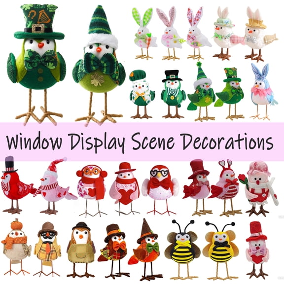 Window Display Scene Couple Glowing Bird Decoration, LED Love Birds Ornament for Tabletop Shelf Window Display, Spring Holiday Easter Home Decor Accent Gift, HAODEJW, Color