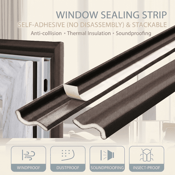 16.4ft Window Weather Stripping, 0.87" Wide Self-Adhesive Door Seal Strip, High Density PU Foam with Mesh Backing Draft Stopper for Casement Sliding Windows, Doors, AC Units
