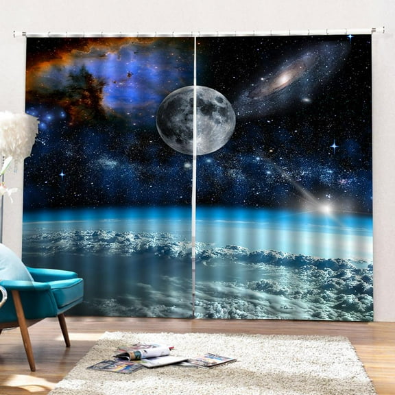 Window Drapes ,2 Panels Outer Space Window Curtains for Bedroom Living Room for Kids Boys Girls Planets Print 3D Pattern Drapes Decor Window Treatments 59x65inch