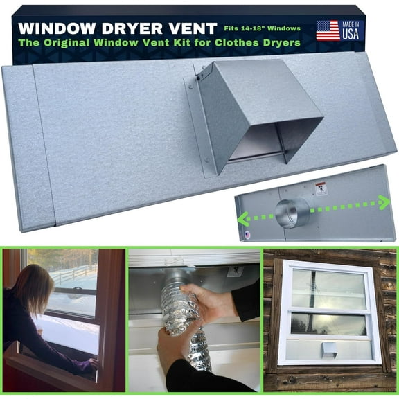Window Dryer Vent - The Original Window Vent Kit for Clothes Dryers, Adjustable Sliding Metal Dryer Window Vent Exhaust Hood Fits 14-18” Windows, Heavy Duty 4 Inch Dryer Vent Window Kit by Vent Works