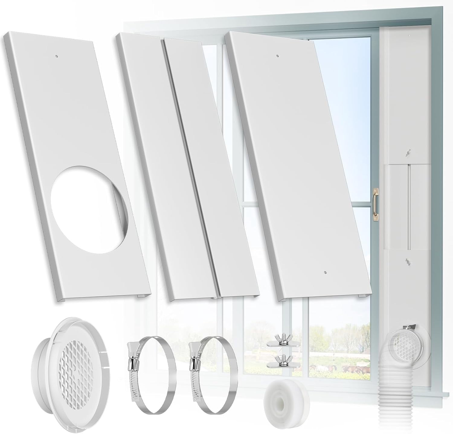 Window Duct Kit Dryer Window Vent Kit for 4” Ducting Dryer Vent Hose, Sliding Window Vent Kit Fit with Dryer, Inline Duct Fans, Grow Tents