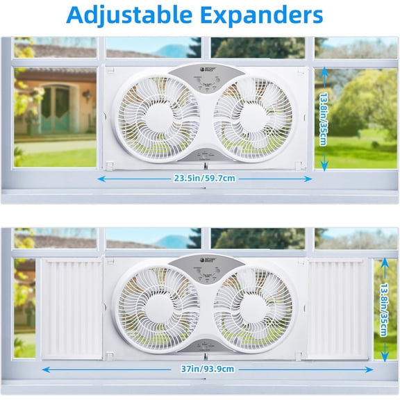 Window Fan Reversible Airflow, 9" Dual Window Fan with 3-Speed 3 Modes (Cool, Circulate, Exhaust), Remote Control Twin Window Fan 23.5" to 37" Adjustable Width for Bedroom, Kitchen, Home