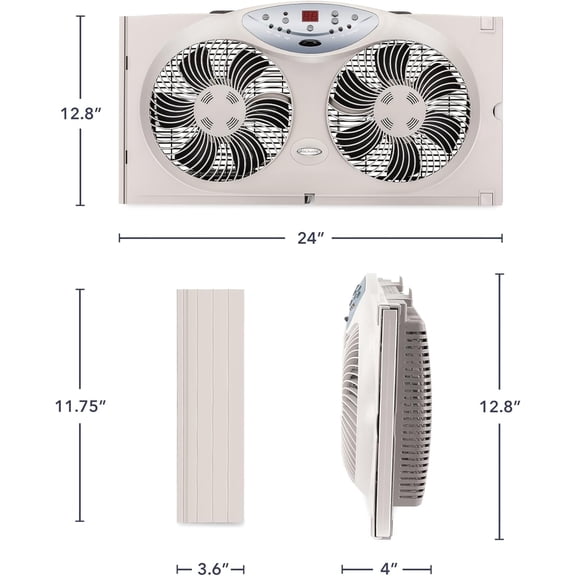 Window Fan with Reversible Airflow Blades – 3-Speed Settings, Programmable Thermostat, LED Display, Remote Control, Fits 24–36" Windows