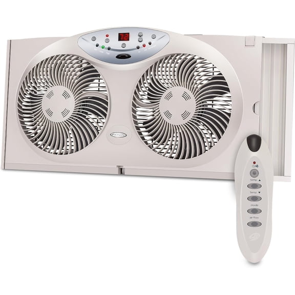 Window Fan with Reversible Airflow Blades – 3-Speed Settings, Programmable Thermostat, LED Display, Remote Control