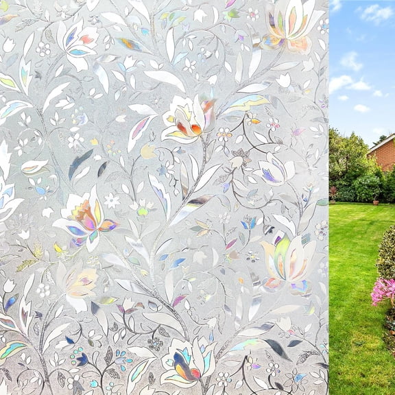 Window Film 3d Stained Glass Decorative Covering Sun Blocking Vinyl Static Cling Anti-uv Heat Control For Home Decor Tulip 23.6 X 78.7inch