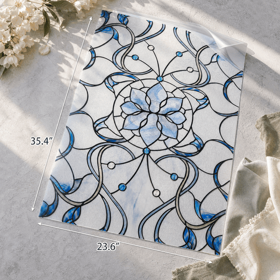 Window Film Blue Azure Bloom 16.9 x 39.3 inches Decorative Static Cling
