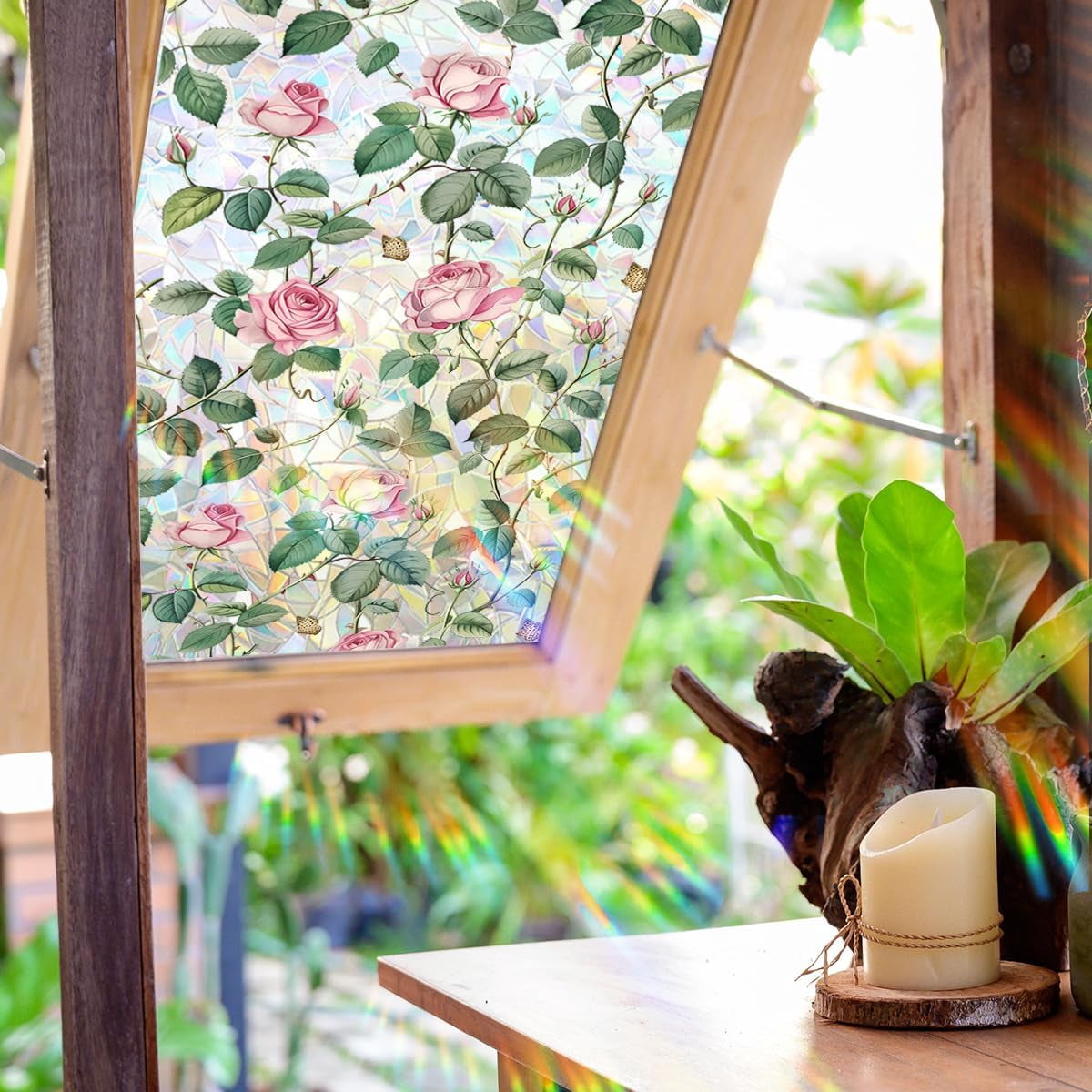 Window Film, Decorative Flower Window Privacy Film, Pink Rose Floral ...