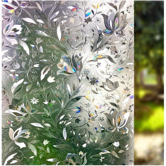 Window Film, Decorative Window Privacy Film, 3D Stained Glass Window Sticker,Anti-UV Sun Blocker Heat Control for Home(Rainbow Tulip Design,17.5 x 78.7 inches)