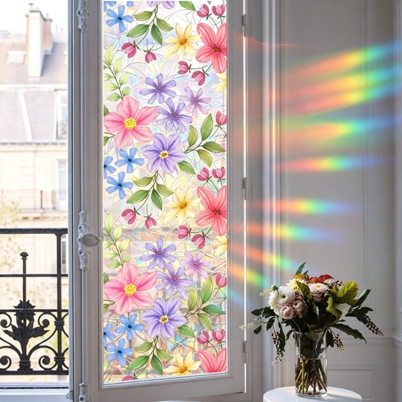 Window Film Double Sided Visible Stained Glass Sticker, Removable Window Cling for Halloween Home Decor, 2 Sizes 100x45cm / 200x45cm