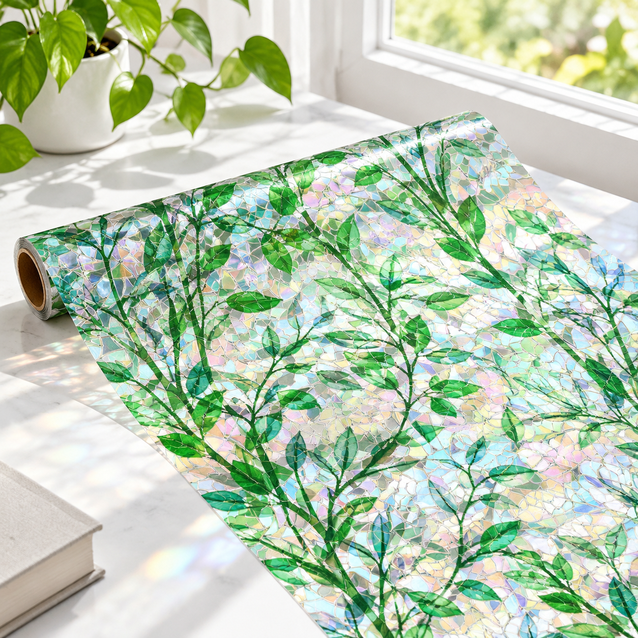 Window Film Leaf Rainbow 35.4 X 157.4 in Non-adhesive Reusable ...