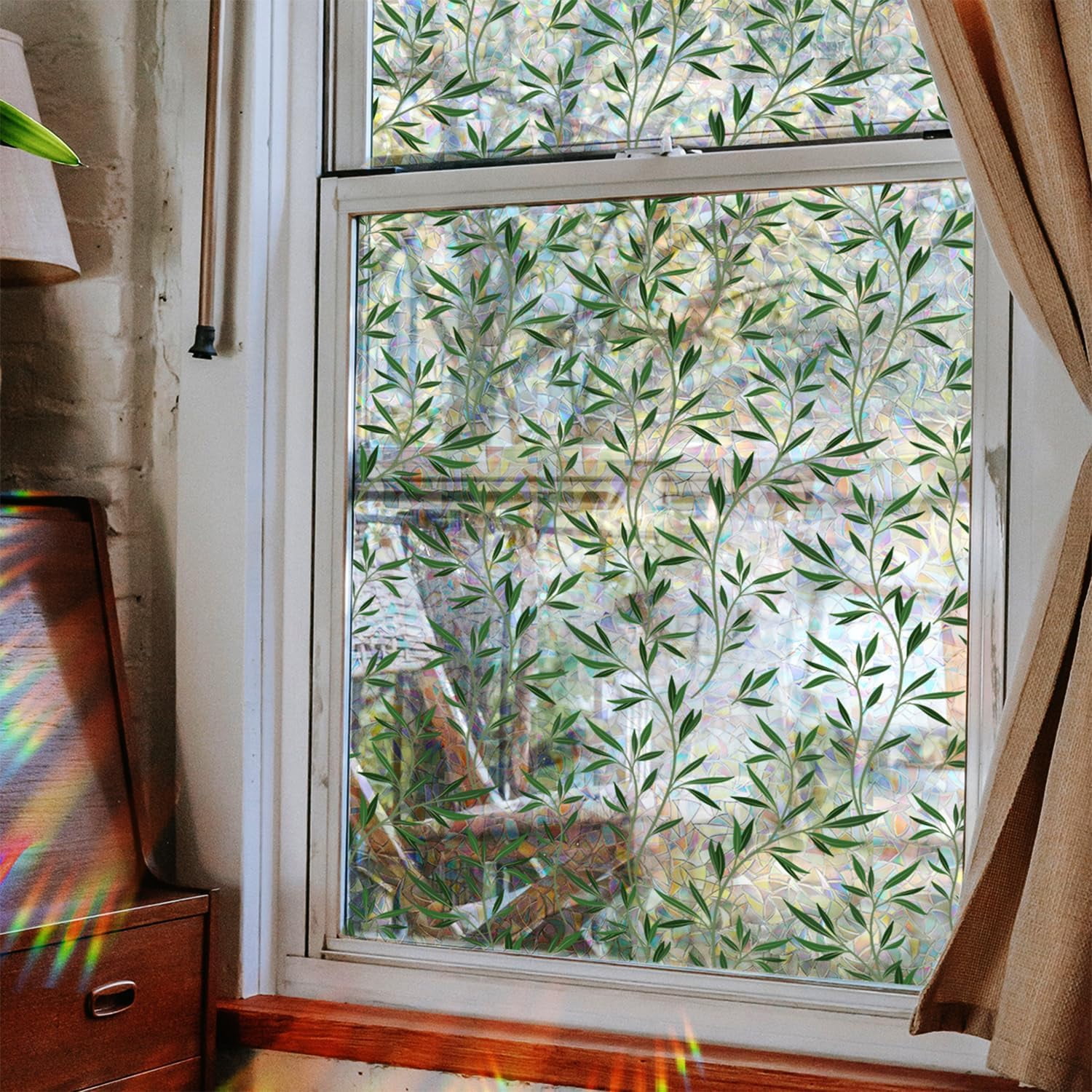 Window Film,Rainbow Window Privacy Film,Green Vines Leaves Double Sided ...