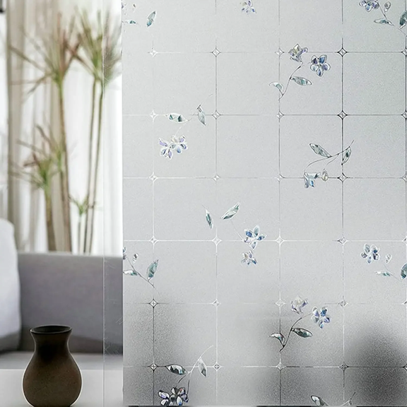 Window Films for Privacy, Plant Pattern Static Cling Frosted Glass Sticker, Suitable for bathroom, toilet, kitchen and other spaces