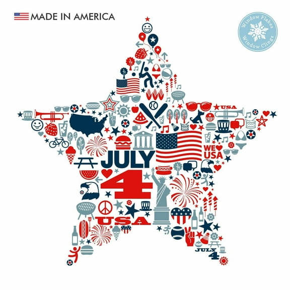 Window Flakes 4th of July Star Window Cling Decoration, Medium 12" Vinyl Red, White, Blue, Decal