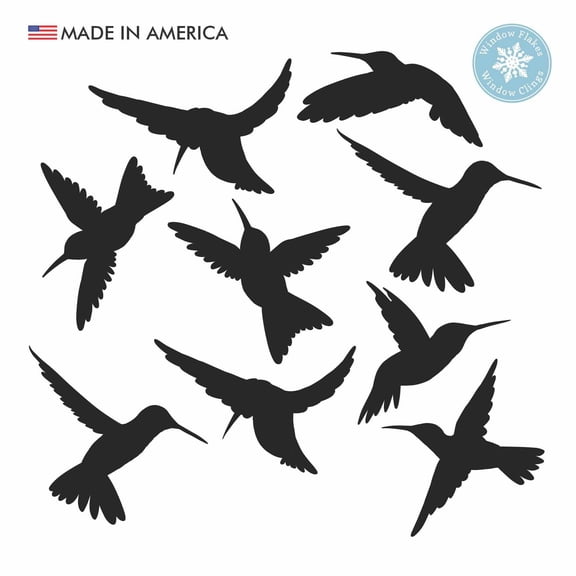 Window Flakes 9 Black Hummingbird Window Glass Safety Home Decor Decal Clings 9x