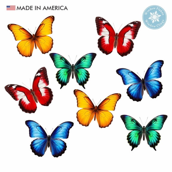 Window Flakes Large Butterfly Static Cling Anti-Collision Decals for Glass, 5 x 4 in, 8 Count