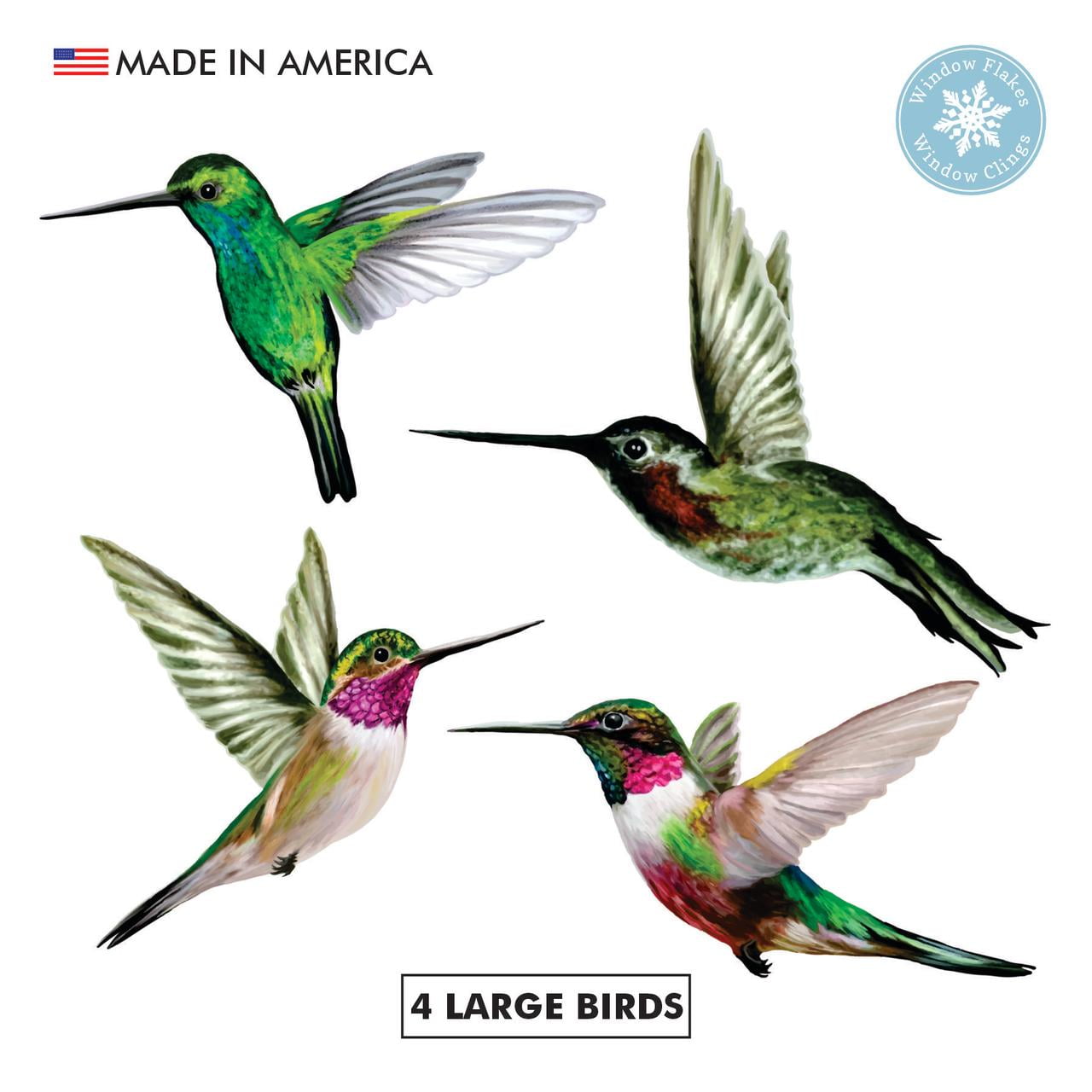Large Multicolor Vinyl Hummingbird Window Clings for Glass Safety