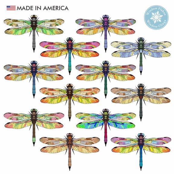 Window Flakes Dragonfly Anti-Collision Reusable Double-Sided Window Clings, Bird Safety Decals for Glass, 12 Piece Set