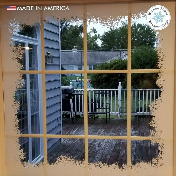 Window Flakes Fluffy Snowy Border Window Cling Decal for Christmas Holiday Glass Decoration. Large Vinyl Border. Made in America.