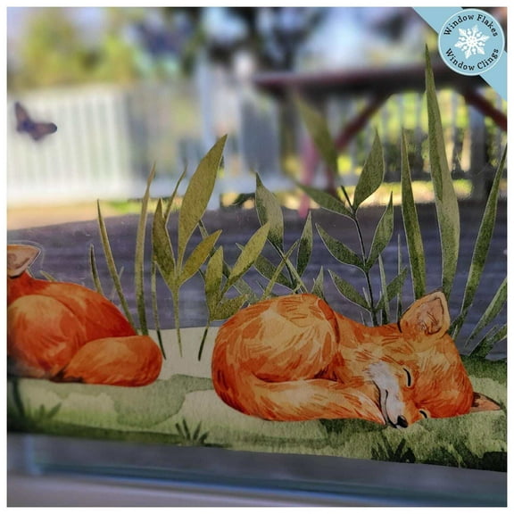 Window Flakes Foxes & Butterfly Woodland Border - Medium Vinyl Window Cling Decal
