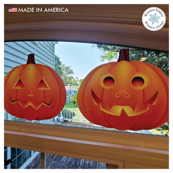Window Flakes Jack-O-Lantern Halloween Fall Pumpkin Window Cling, Set of 8, Medium Vinyl 6" Decals