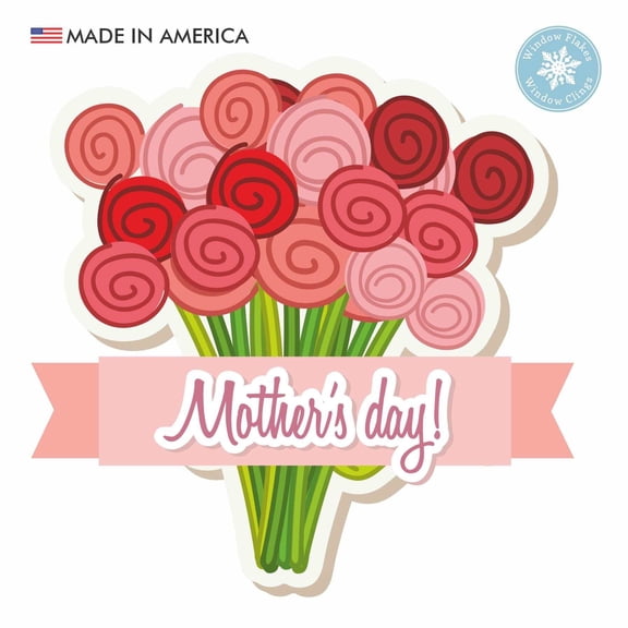 Window Flakes Mother's Day Bouquet Window Cling, Rose Colored, 12" Decal