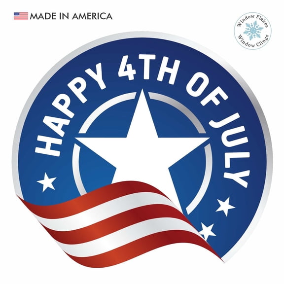 Window Flakes Patriotic 4th of July Decal, 12" Medium Size, Red White & Blue Peel & Cling Decoration. Made in America.