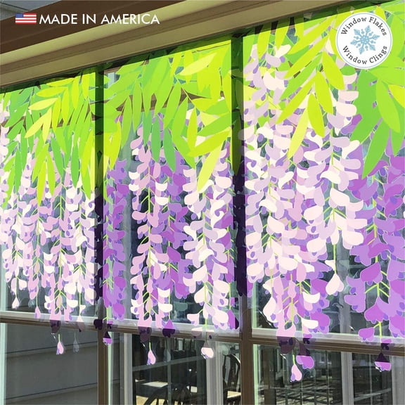 Window Flakes Wisteria Flower Window Cling Border - 47" Reusable Spring Floral Decal