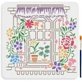 thumbnail image 1 of Window Flower Stencils 11.8×11.8inch Large Potted Plants Curtain Rose Vine Stencil with Paint Brush Garden Blooming Flower Window Sill Scenery Drawing Template for Fabric Walls Furniture, 1 of 9