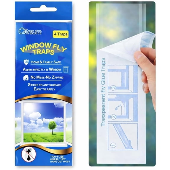 Window Fly Traps Indoor, Fly Paper Bug Sticky Strips, House Fly Killer Window Decal Non-Toxic,4 Pcs