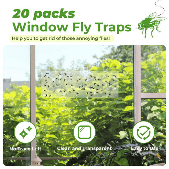 Window Fly Traps, Transparent Indoor Outdoor Bug Sticky Traps for Moths, Gnats, Fruit Flies, Spiders and Ants - 20PCS