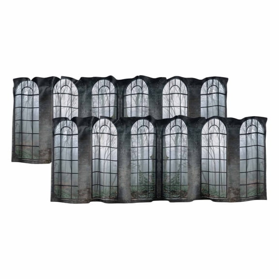 Window Forest Valances for Windows, Vintage Arched Black Green Light Filtering Kitchen Curtains, Rod Pocket Window Valance Curtains for Living Room Bedroom, 42" W x 12" L, 2 Panels