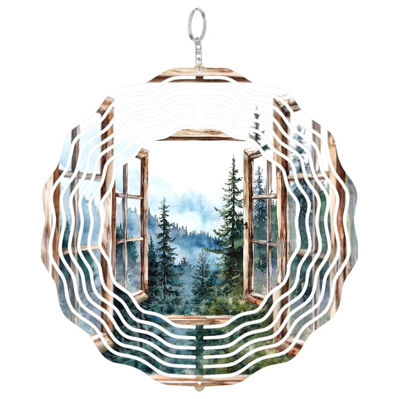 Window Forest View 3D Wind Spinner Metal Kinetic Sculpture Nature Lover Garden Decor Gift
