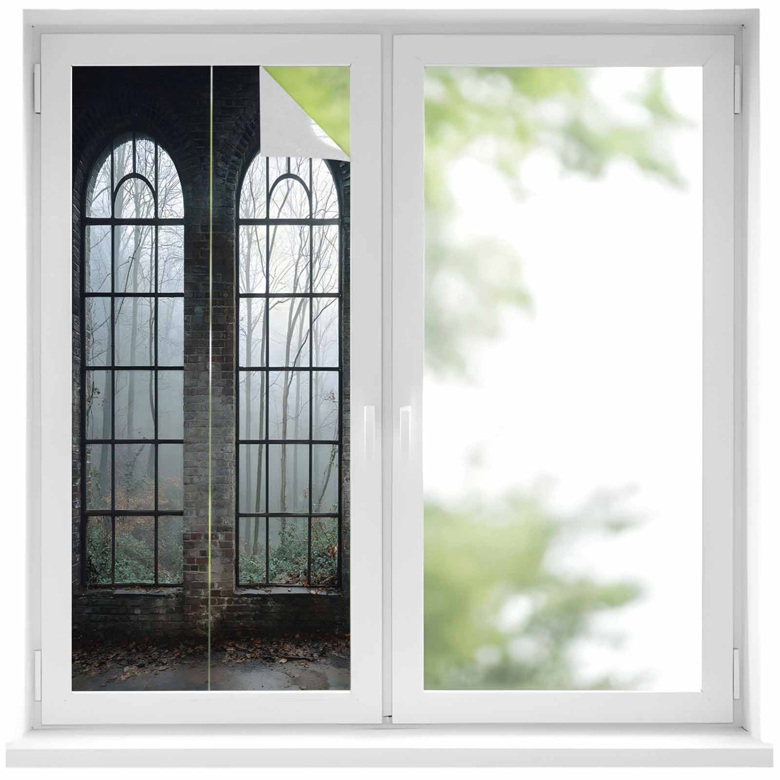 Window Forest Window Privacy Film, Vintage Arched Black Green Static ...
