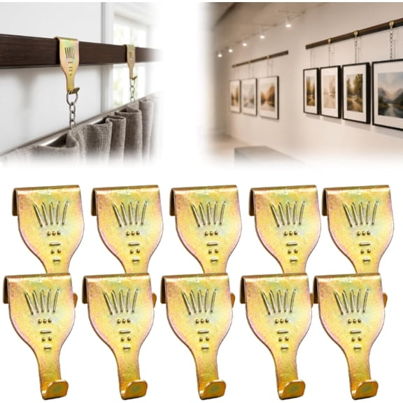 Window Frame Hangers, Heavy Duty Metal Picture Rail Hooks (10PCS) | Reliable Support: 1.0mm steel hooks for photo frames & gallery display. Securely hang decor without drilling or tools
