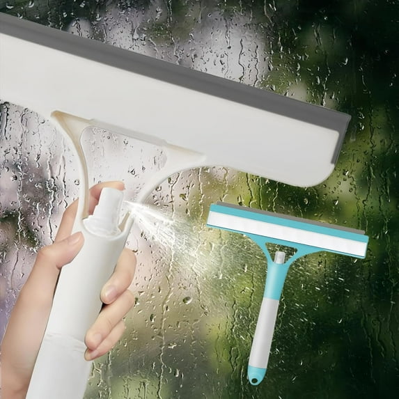 Window Glass Cleaning Squeegee Scraper with Sprayer, 3 in 1 Window Cleaning Scraper, Blue