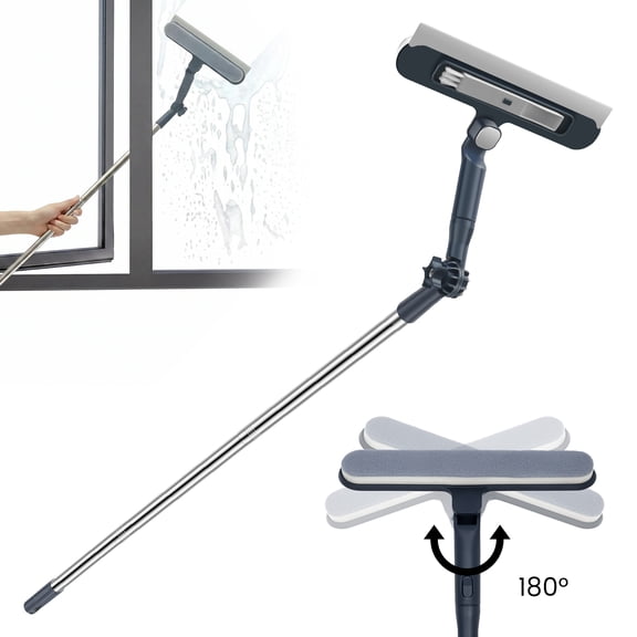 Window Glass Wiper Glass Cleaning Squeegee Washer with 180 Degree Rotatable Head Dual Side Wipe And Scrub Tool Multipurpose Window Cleaner Tool for Home Door Frame Corner Dust Water