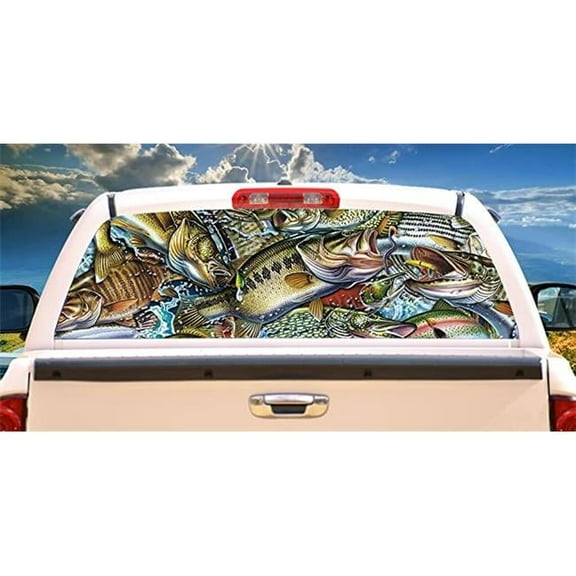 Window Graphic Truck View Thru Vinyl Decal - Action Fish Puzzle Rear