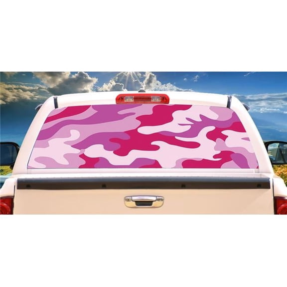Window Graphic Truck View Thru Vinyl Decal - Pink Camo Rear