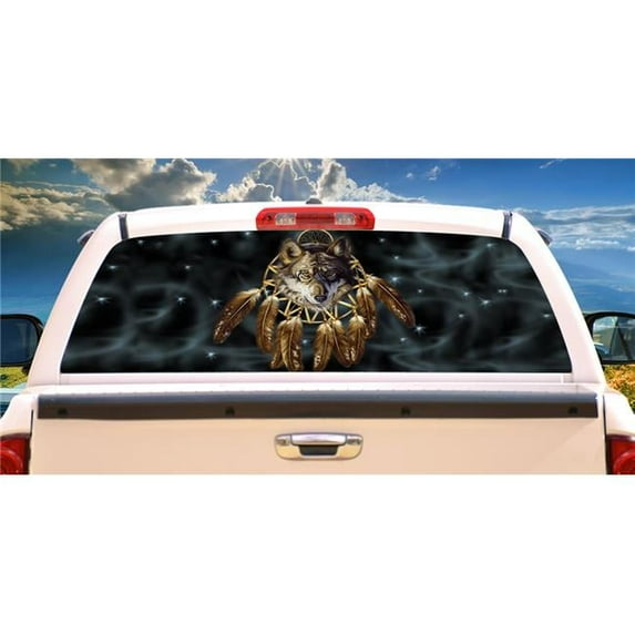 Window Graphic Truck View Thru Vinyl Decal - Wolf Dreams Rear