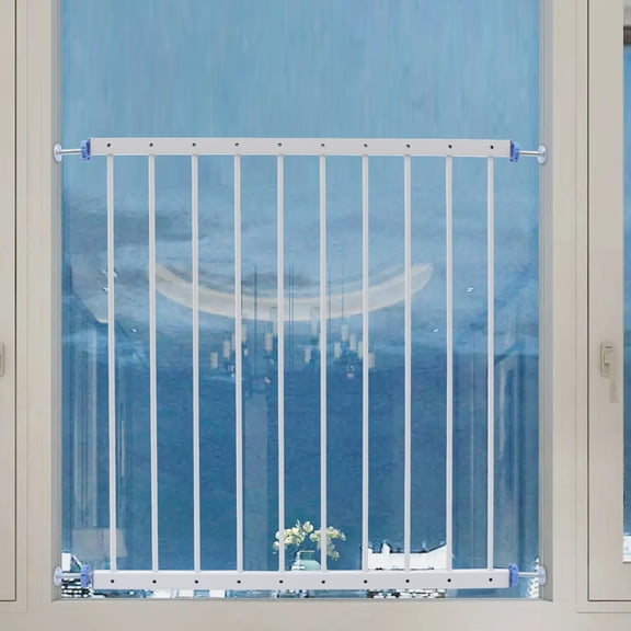 Window Guard Adjustable 30.7-34.3 Inch Child Safety Window Guard, 110 lbs Impact Resistant Iron Construction, No Drill Pressure Mounted, Prevents Accidental Falls, White Fits Most Windows