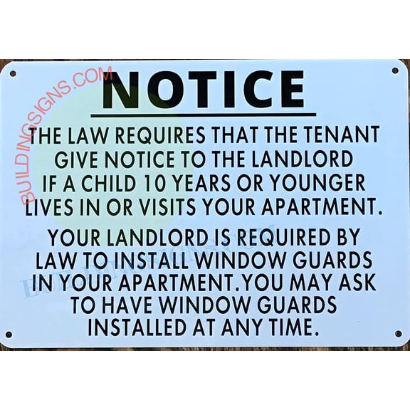 Window Guard Notice - NYC HPD Sign (White, Aluminum, Rust Free, Size 7x10) (ref-2201)
