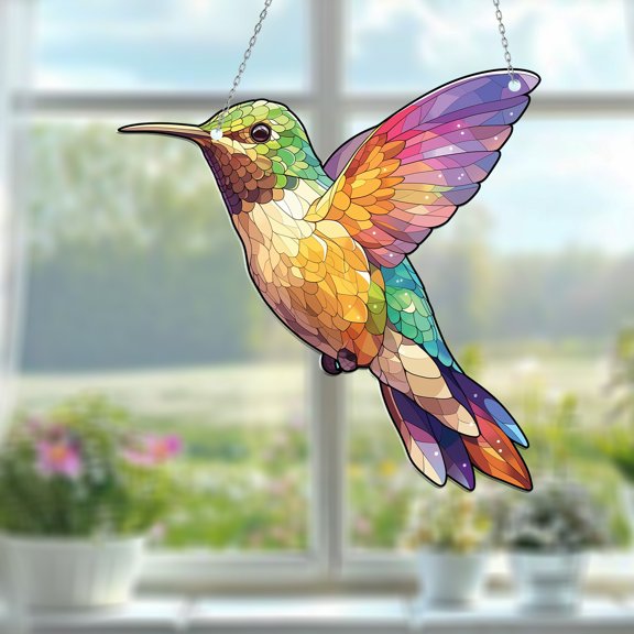 Window Hanging Acrylic 2D Hummingbird, Stained Glass Style Decoration, Vibrant Bird Ornament for Home Décor, Nature-Inspired Gift
