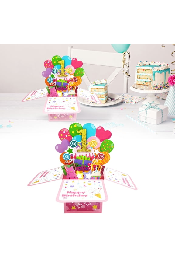Window Hanging Decor Happy Birthday Card 3D Up First Birthday Greeting Durable For Wedding Favor Black